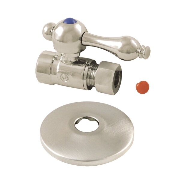 CC43258K 1/2" Sweat 3/8" O.D. Comp Straight Stop Valve W/ Flange, Nickl
